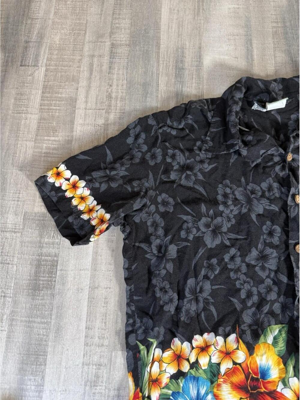 Vintage Kennington Cali Mens Large Floral Hawaiian Shirt Wood Button Aloha Rayon - Picture 3 of 9
